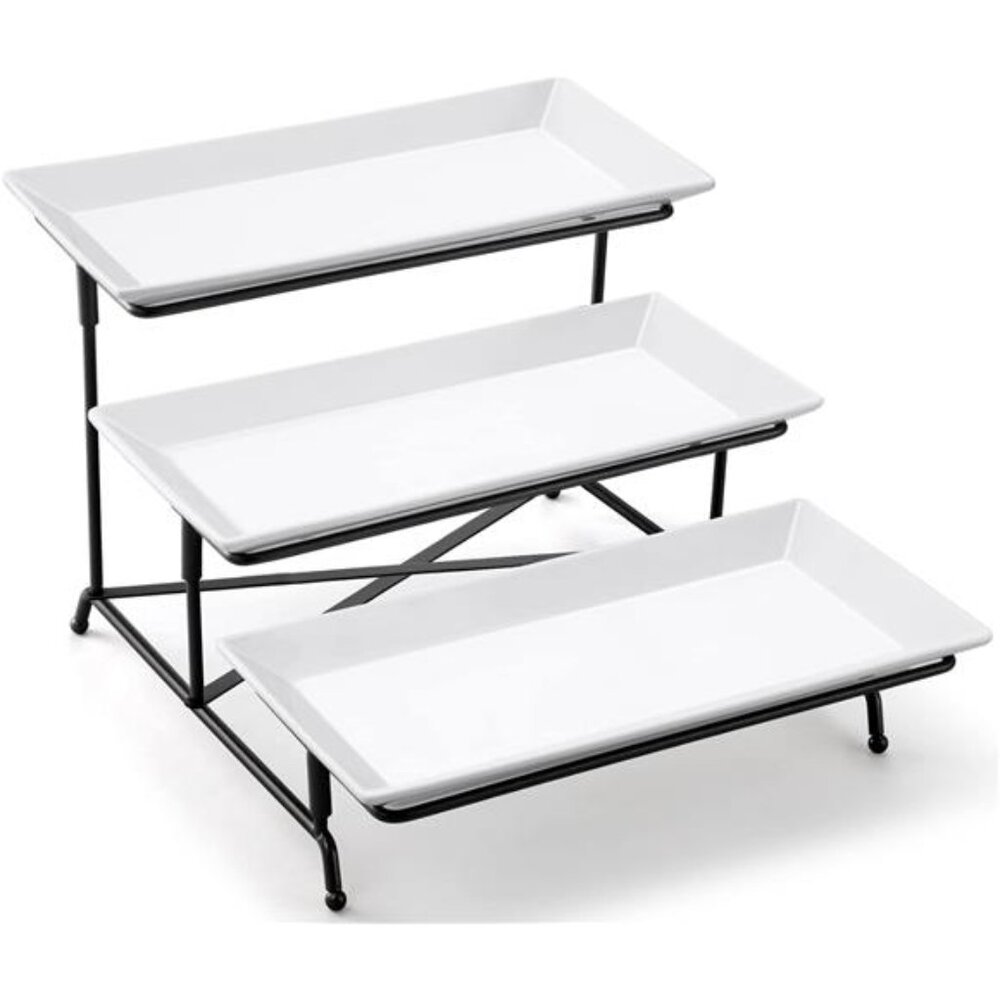 3 Tier Serving Tray Set Porcelain Tiered Serving Trays Platters, Collapsible